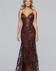 "Sabrina" Glitter Slim Lace Up Back Floor Length Dress