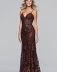 "Sabrina" Glitter Slim Lace Up Back Floor Length Dress