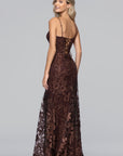 "Sabrina" Glitter Slim Lace Up Back Floor Length Dress