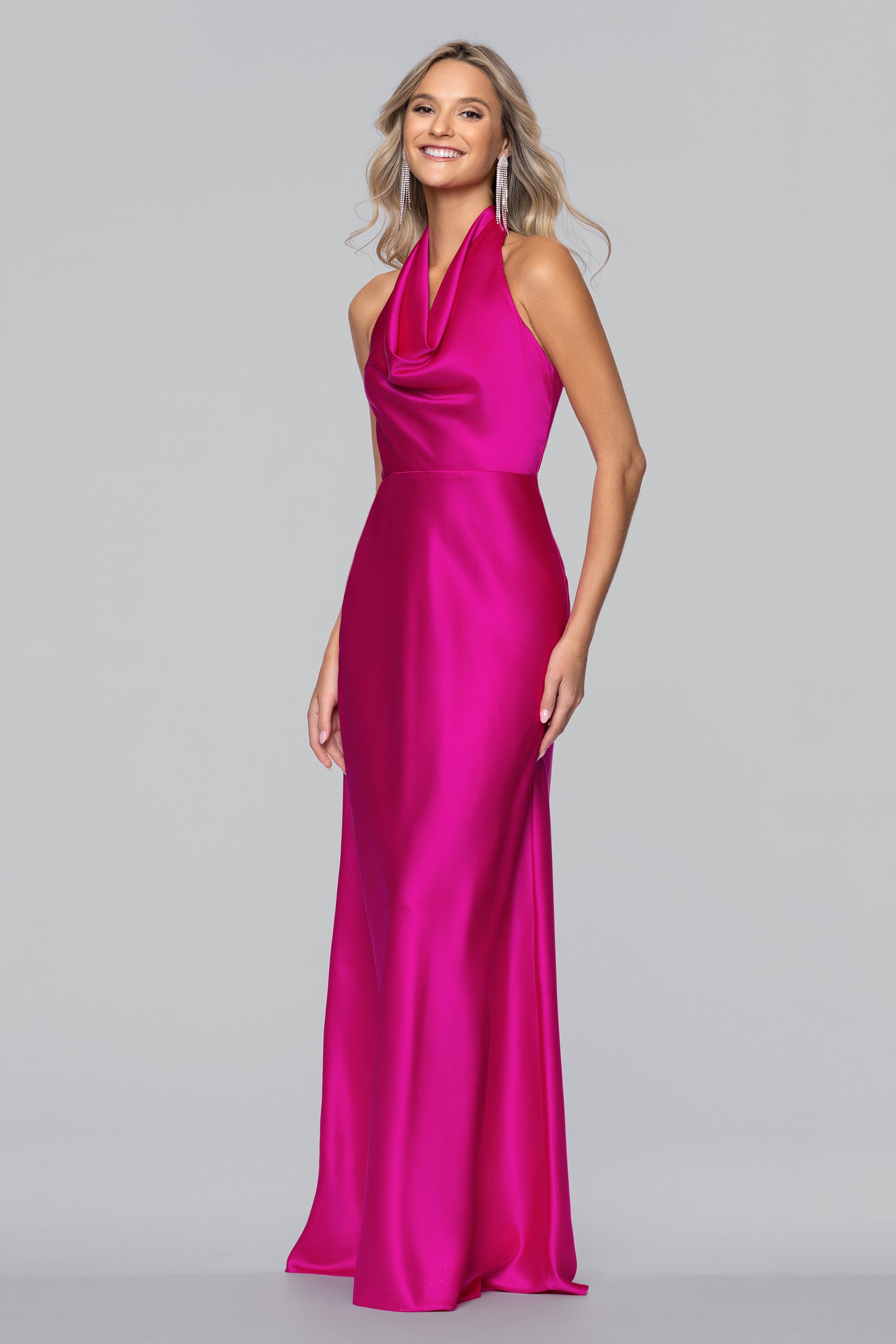 Blondie Nites Juniors' Satin Cowl Neck Gown - Pink - Size 15 Blondie Nites Juniors' Satin Cowl Neck Gown - Pink - Size 15
