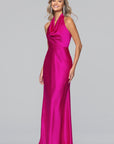 "Annalise" Satin Halter Drape Floor Length Dress