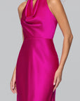 "Annalise" Satin Halter Drape Floor Length Dress