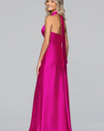 "Annalise" Satin Halter Drape Floor Length Dress