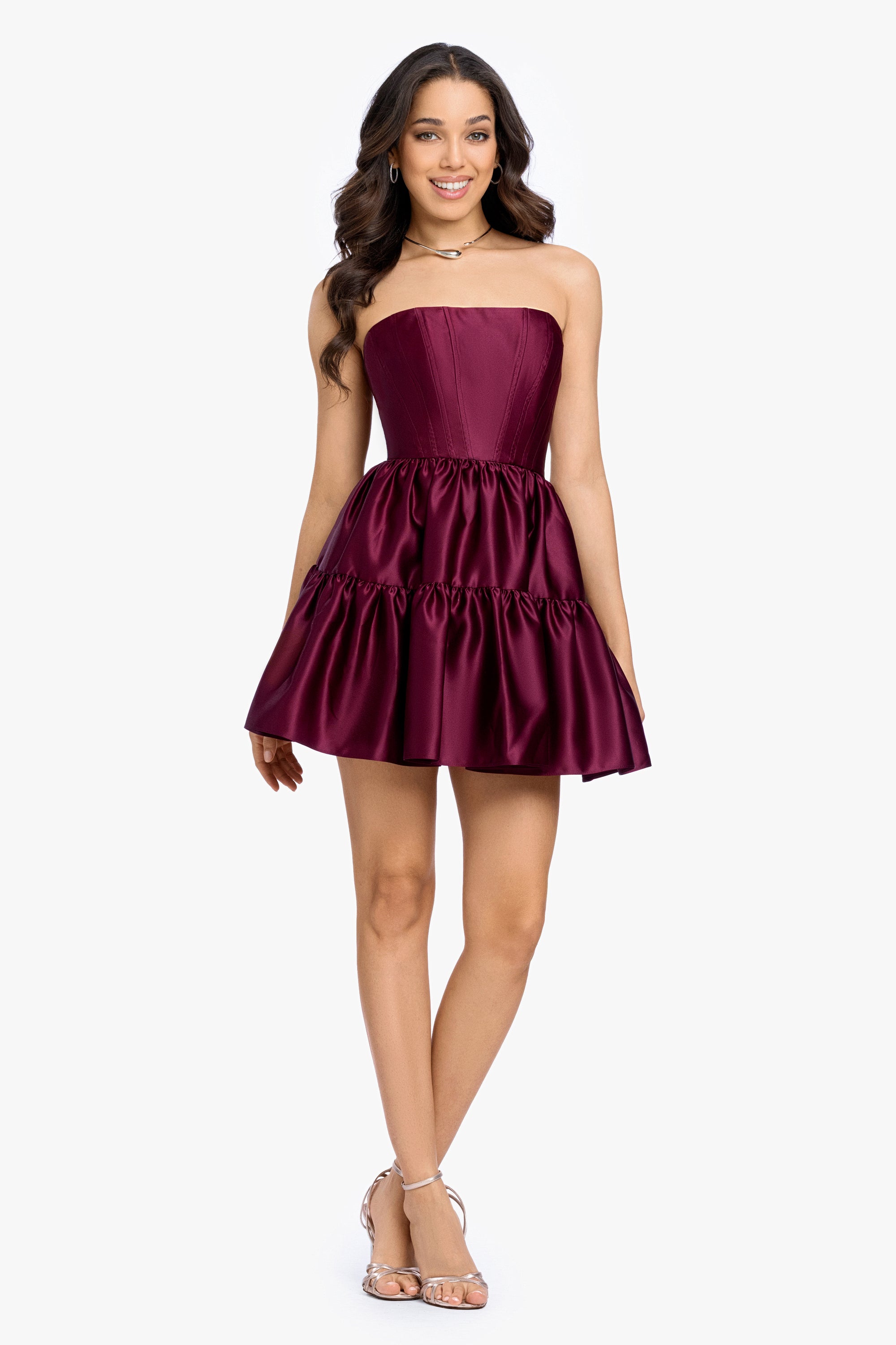 "Sherri" Short Strapless Lamour Satin Tier Party Dress