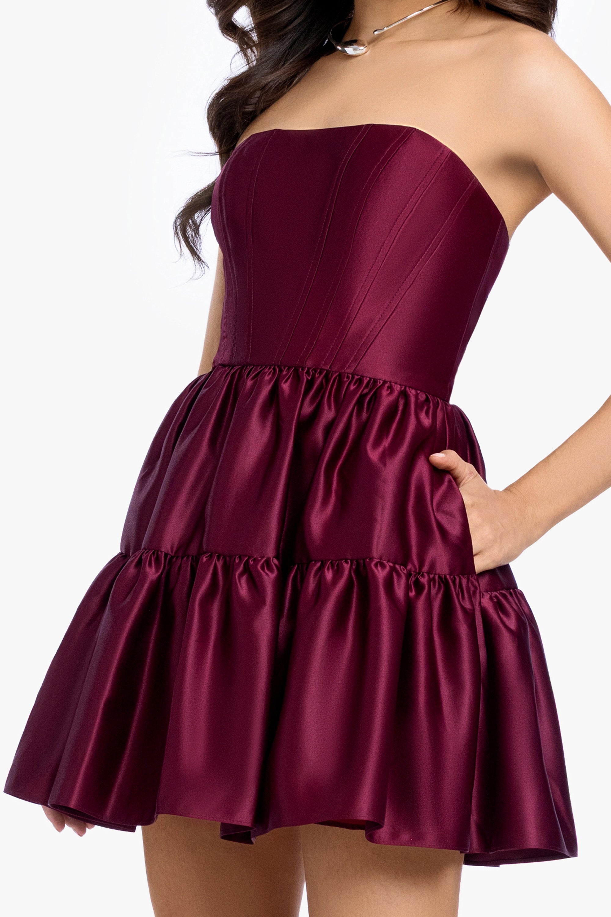 "Sherri" Short Strapless Lamour Satin Tier Party Dress
