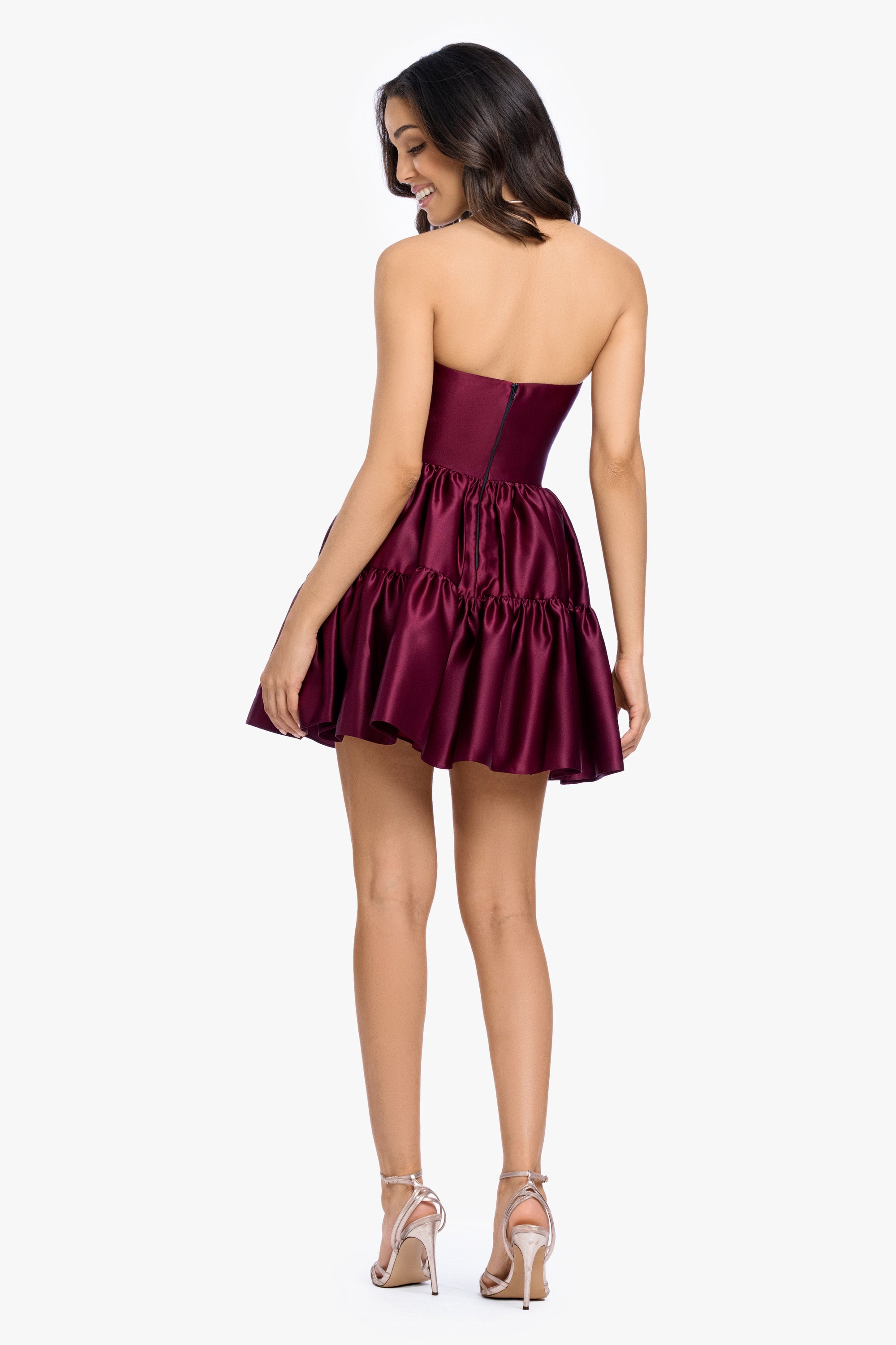 "Sherri" Short Strapless Lamour Satin Tier Party Dress