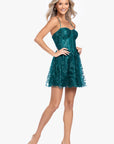"Miranda" Short Glitter Basket Waist Party Dress