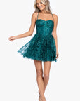 "Miranda" Short Glitter Basket Waist Party Dress