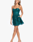 "Miranda" Short Glitter Basket Waist Party Dress