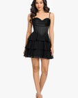 "Thalea" Short Satin Strapless Tiered Chiffon Dress