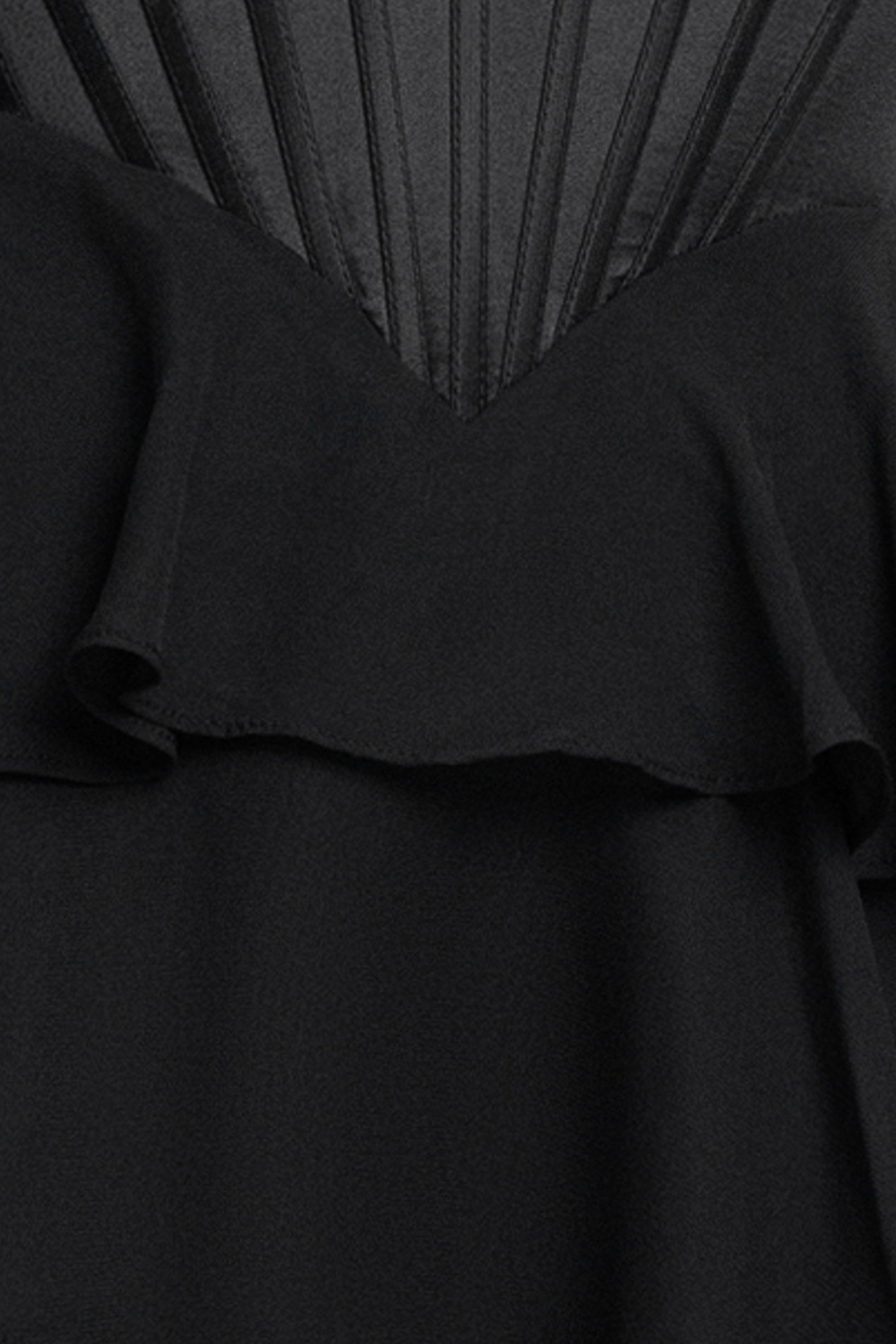 "Thalea" Short Satin Strapless Tiered Chiffon Dress