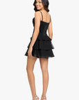"Thalea" Short Satin Strapless Tiered Chiffon Dress