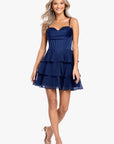 "Thalea" Short Satin Tiered Chiffon Dress