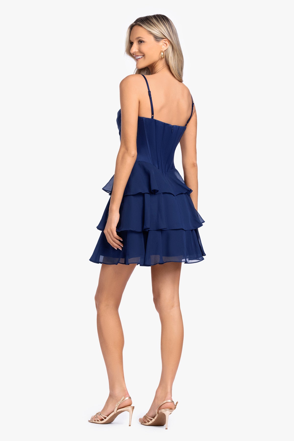 "Thalea" Short Satin Tiered Chiffon Dress