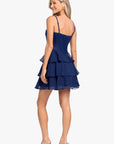 "Thalea" Short Satin Tiered Chiffon Dress