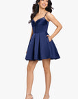 "Vicki" Lamour Satin Beaded Party Dress