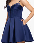 "Vicki" Lamour Satin Beaded Party Dress