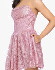 "Sydney" Short Strapless Glitter Basket Waist Dress