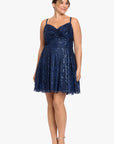 Plus "Nadine" Short Pinch Neck Glitter Party Dress