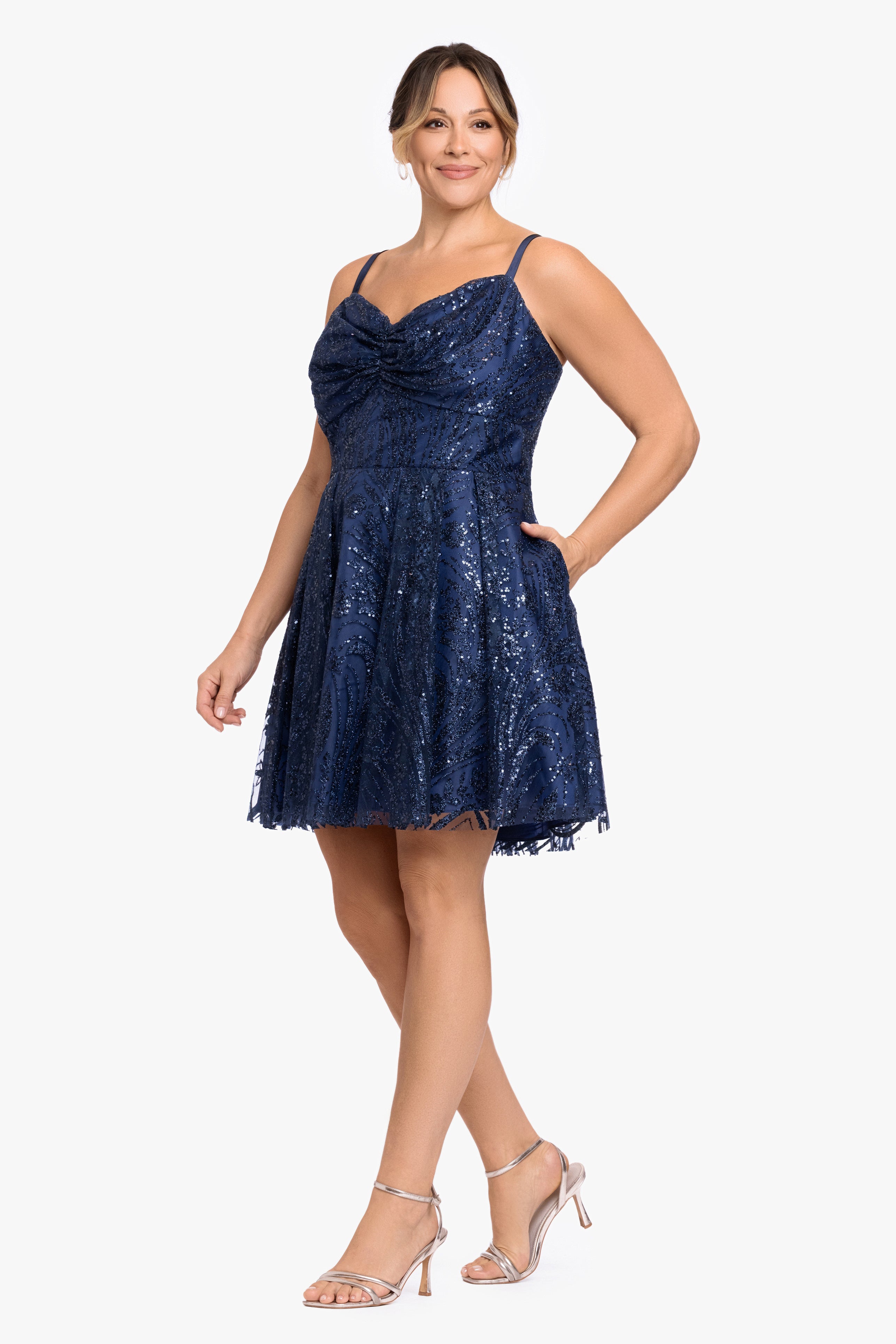 Plus Nadine Short Pinch Neck Glitter Party Dress