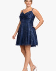 Plus "Nadine" Short Pinch Neck Glitter Party Dress