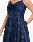 Plus "Nadine" Short Pinch Neck Glitter Party Dress