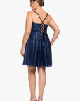 Plus "Nadine" Short Pinch Neck Glitter Party Dress
