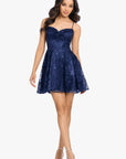 "Nadine" Short Pinch Neck Glitter Party Dress