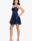 "Nadine" Short Pinch Neck Glitter Party Dress