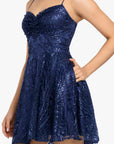 "Nadine" Short Pinch Neck Glitter Party Dress