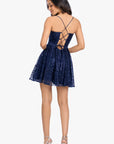 "Nadine" Short Pinch Neck Glitter Party Dress