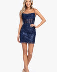 "Sadie" Short Glitter Slim Drape Corset Dress