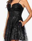 "Mandy" Short Glitter Notch Party Dress