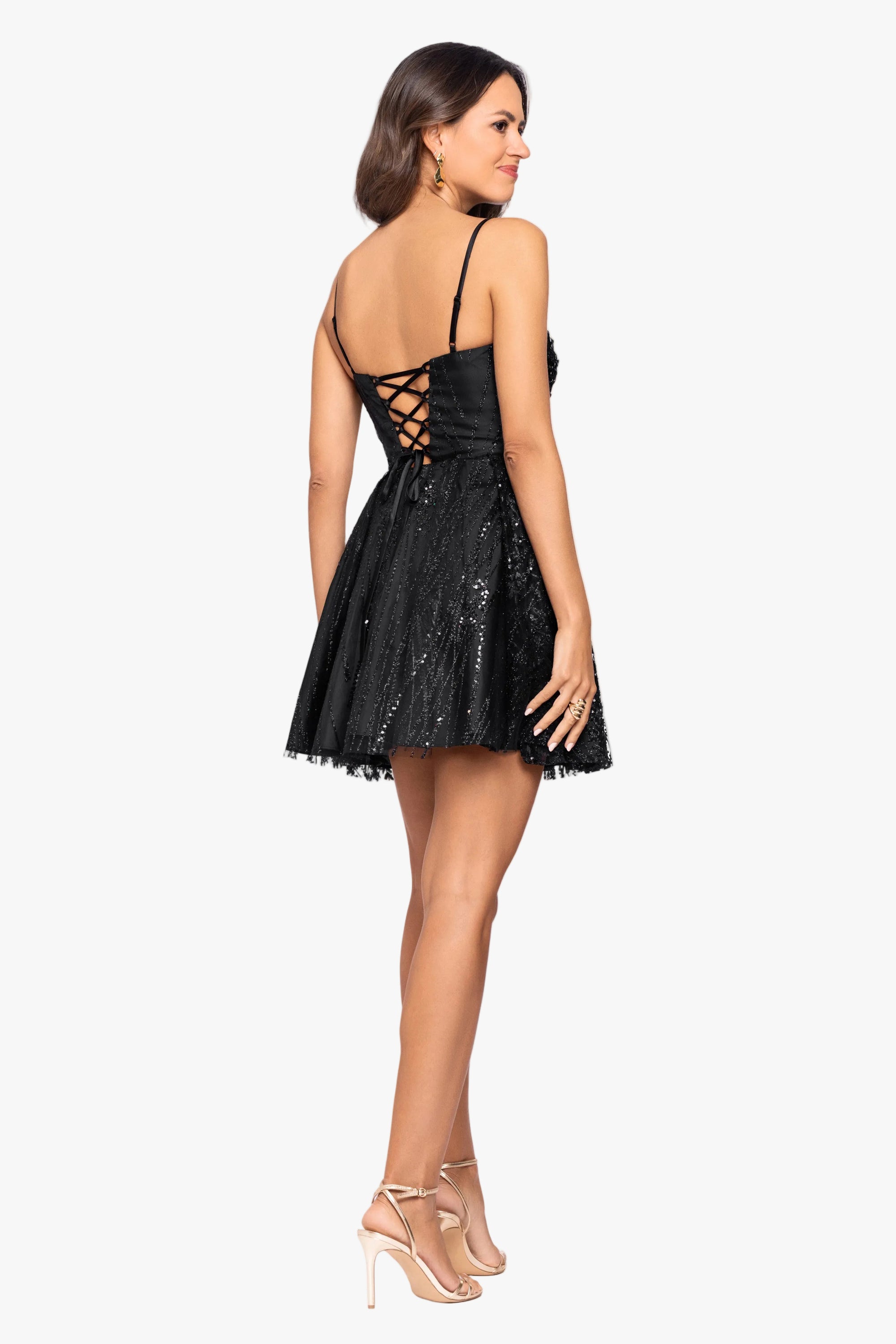 "Mandy" Short Glitter Notch Party Dress