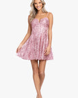 "Mandy" Short Glitter Notch Party Dress