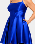 Plus "Sasha" Lamour Satin Spaghetti Tie Dress