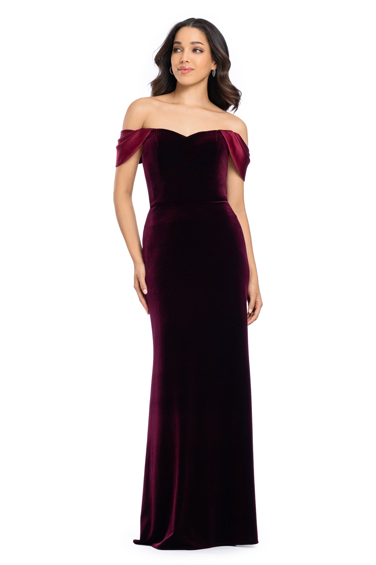 "Julie" Long Velvet Off Shoulder Satin Dress