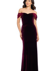 "Julie" Long Velvet Off Shoulder Satin Dress
