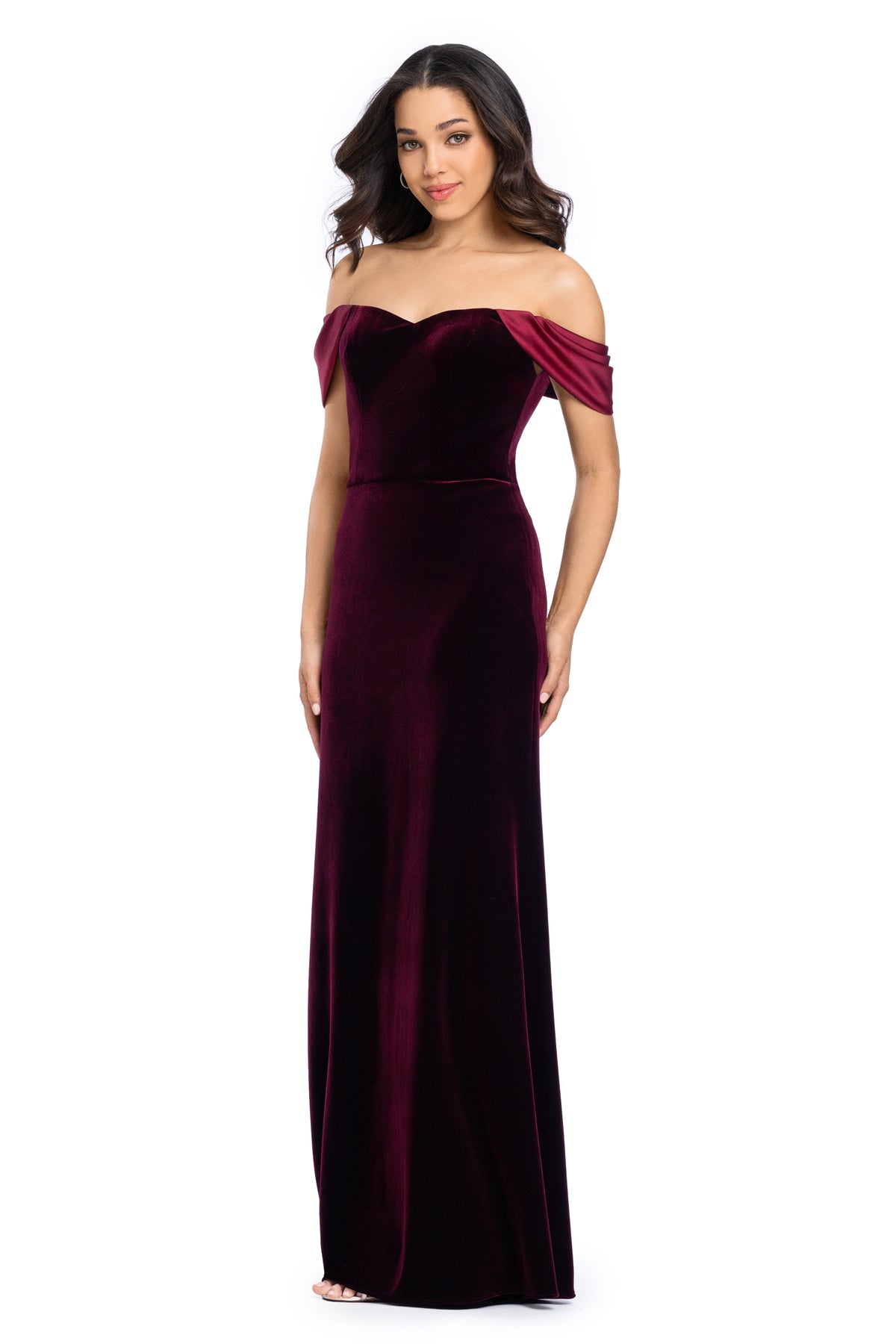 "Julie" Long Velvet Off Shoulder Satin Dress