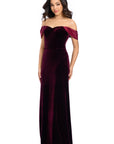 "Julie" Long Velvet Off Shoulder Satin Dress