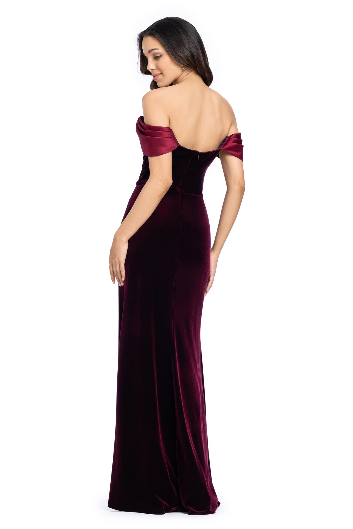 "Julie" Long Velvet Off Shoulder Satin Dress