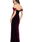 "Julie" Long Velvet Off Shoulder Satin Dress