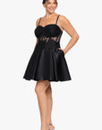 Plus "Sophia" Short Strapless Lace Lamour Satin Party Dress