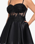 Plus "Sophia" Short Strapless Lace Lamour Satin Party Dress