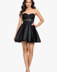 "Callie" Short Strapless Lace Lamour Satin Party Dress