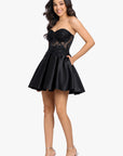 "Callie" Short Strapless Lace Lamour Satin Party Dress