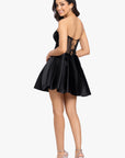 "Callie" Short Strapless Lace Lamour Satin Party Dress