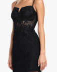 "Rihanna" Short Lace Applique Top Tieback Dress