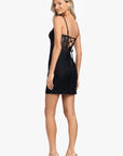 "Rihanna" Short Lace Applique Top Tieback Dress