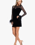 "Krystal" Short Velvet Long Sleeve Feather Illusion Dress